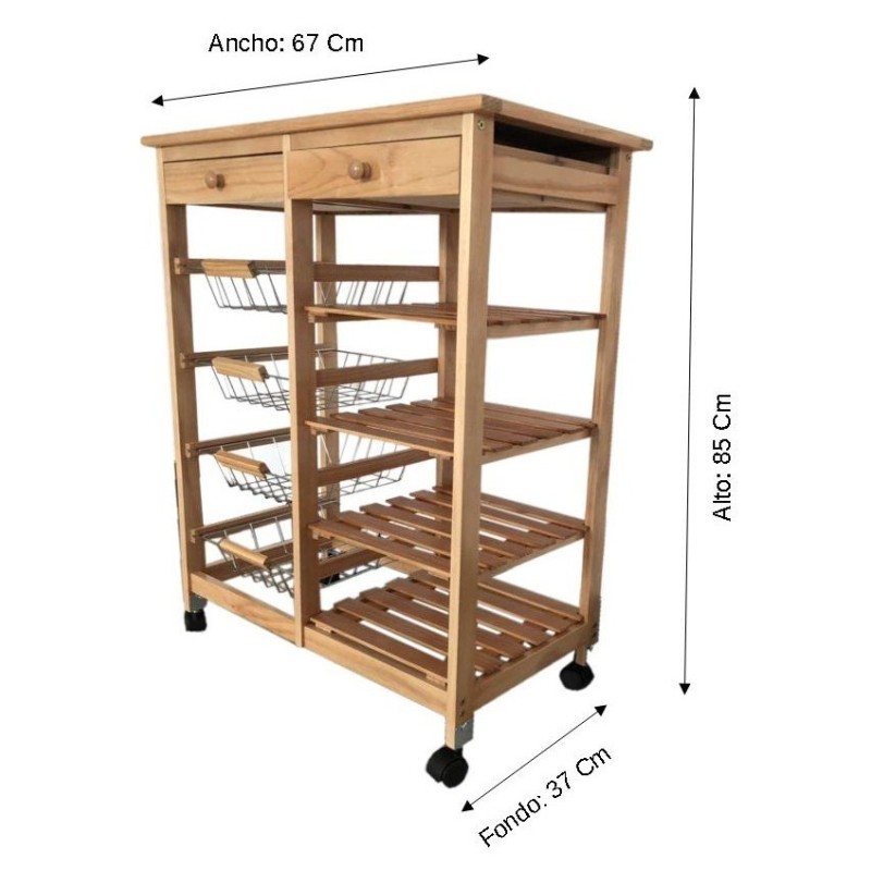 Verdulero Frutero Doble: 4 Cestas, 4 Baldas y 2 Cajones - Color Miel Oporto 4