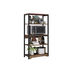 Estantería de Cocina Con Marco de Metal Negro, Estante Industrial para microondas 60x30x126 Cm Color Madera y Negro