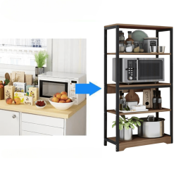 Estantería de Cocina Con Marco de Metal Negro, Estante Industrial para microondas 60x30x126 Cm Color Madera y Negro