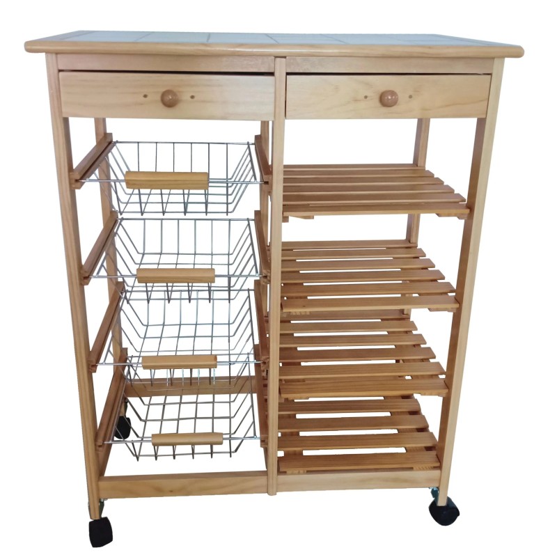 Verdulero Frutero Doble: 4 Cestas, 4 Baldas y 2 Cajones - Color Miel Oporto 4