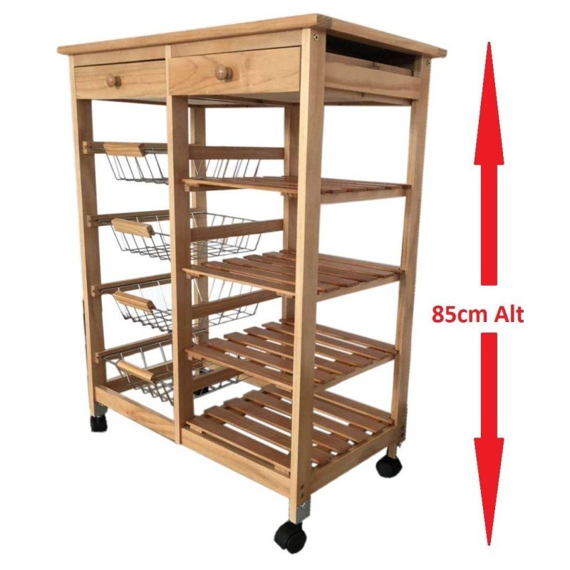 Verdulero Frutero Doble: 4 Cestas, 4 Baldas y 2 Cajones - Color Miel Oporto 4