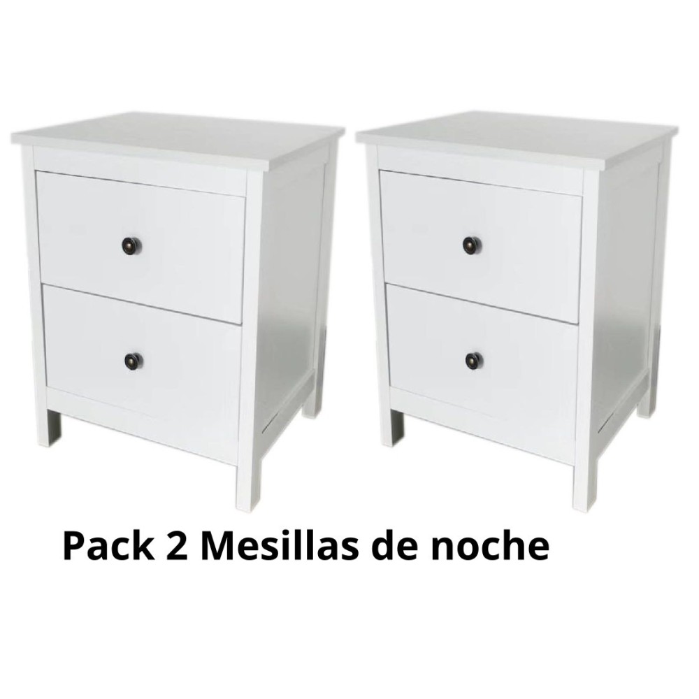 Mesitas - Mesillas de Noche dormitorio de 2 Cajones Color Blanco, pack 2 unidades (SALDO)