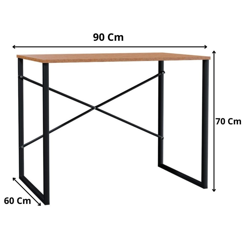 (SALDO) Mesa de Ordenador Estilo Industrial Color Nogal y Negro 90x60x70 Cm