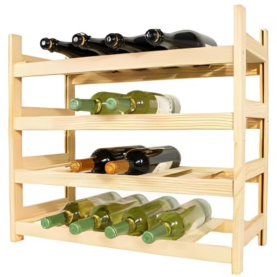 Botellero de Madera de Pino apilable en Color Natural para 24 Botellas y con 4 Niveles de Altura