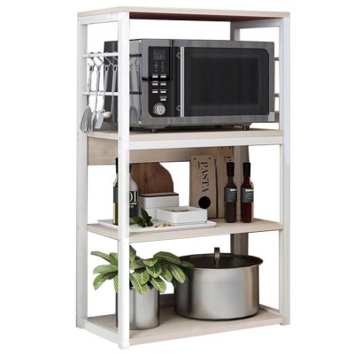 Estantería de Cocina Alta con Marco de Metal Blanco, Estante para microondas 50x30x100 Cm Color Natural y Blanco