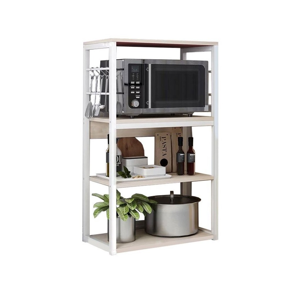 Estantería de Cocina Alta con Marco de Metal Blanco, Estante para microondas 50x30x100 Cm Color Natural y Blanco