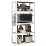 Estantería de Cocina Alta con Marco de Metal Blanco, Estante para microondas 50x30x130 Cm Color Natural y Blanco