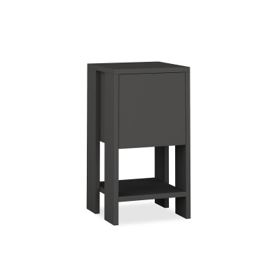 Mesilla de Noche Negro 1 Cajón, Puerta Abatible 30x30x55cm - Estilo Moderno