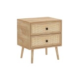 Mesita de Noche de Tablero Aglomerado y Ratán, 50x39x55 cm, 2 Cajones, Estilo Natural