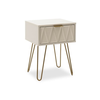Mesita de Noche Blanca y Dorada, 42x35x55 cm, con 1 Cajón Espacioso