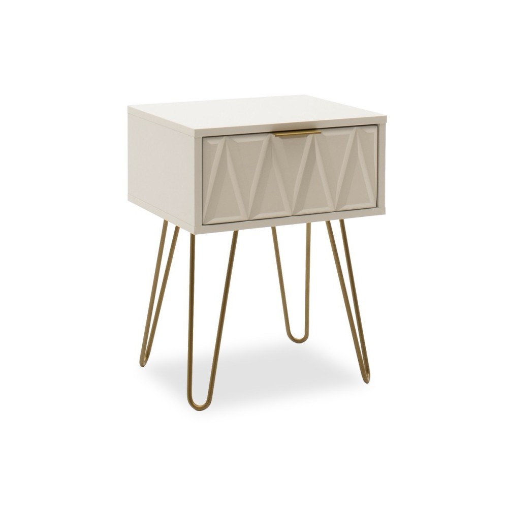 Mesita de Noche Blanca y Dorada, 42x35x55 cm, con 1 Cajón Espacioso