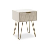 Mesita de Noche Blanca y Dorada, 42x35x55 cm, con 1 Cajón Espacioso