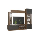 Mueble de Salón para TV Completo en Color Nogal y Wengüe, 204x35x177 cm, con Estantes y Almacenamiento - Diseño Moderno