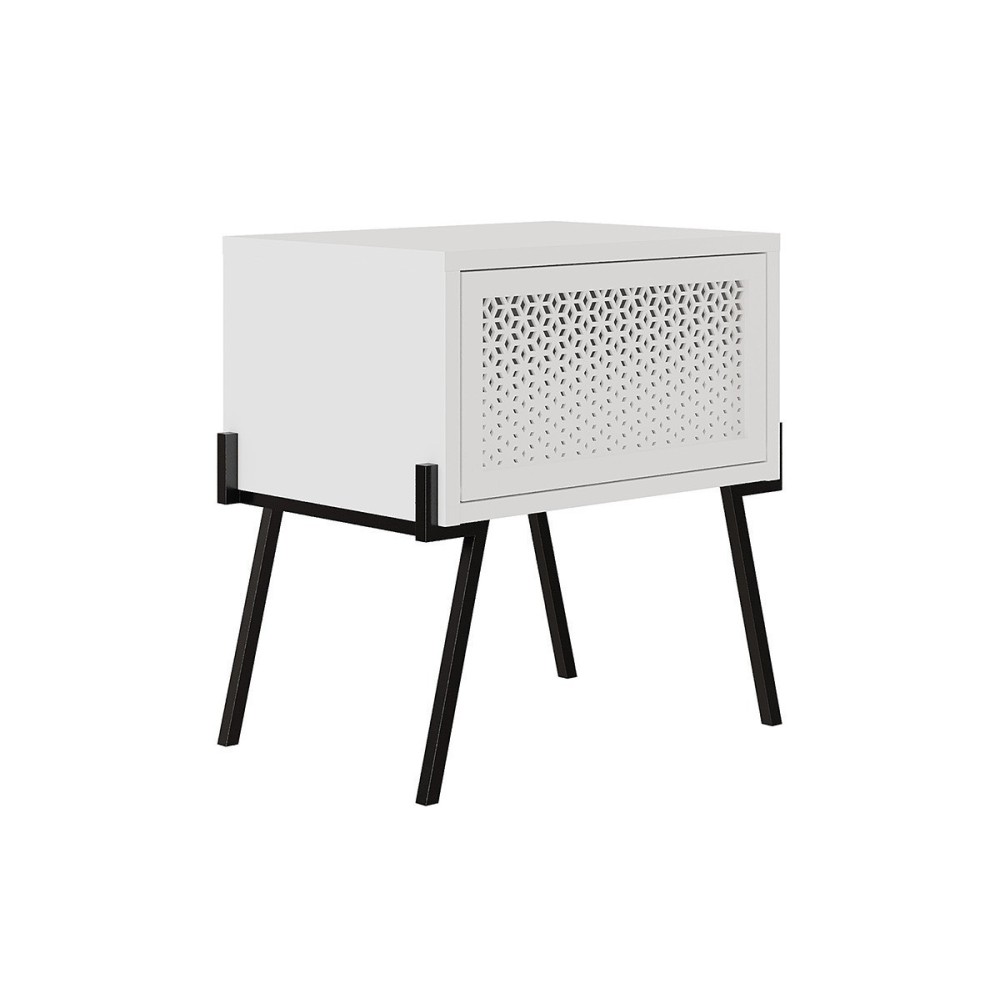 Mesita de noche con 1 cajón Color Blanco y Negro Abatible-48x34x51cm - Diseño moderno
