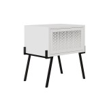 Mesita de noche con 1 cajón Color Blanco y Negro Abatible-48x34x51cm - Diseño moderno