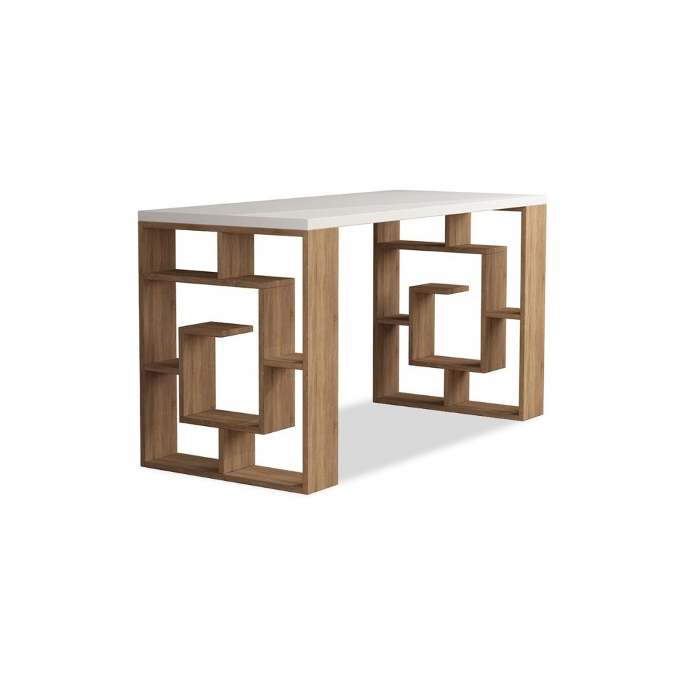 Mesa de Trabajo Color Roble y Blanco, 140x60x75cm - Espaciosa y Versátil