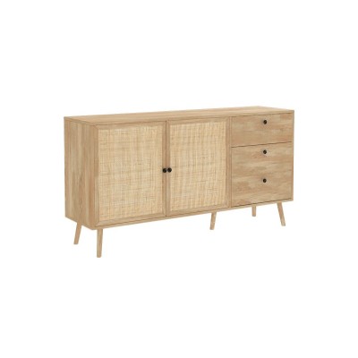 Buffet de Ratán Natural con 3 Cajones y 2 Puertas - 150x39x79 cm - Elegante Almacenamiento para Salón.