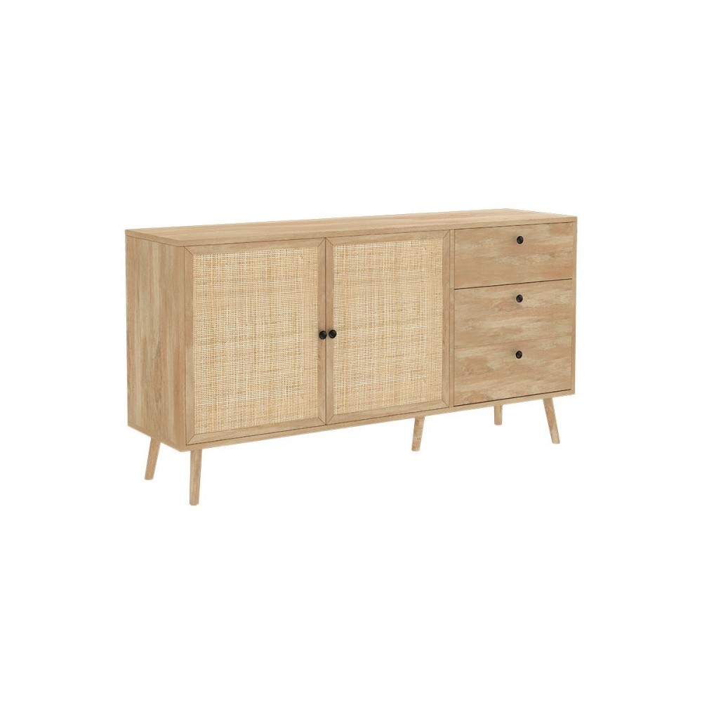 Buffet de Ratán Natural con 3 Cajones y 2 Puertas - 150x39x79 cm - Elegante Almacenamiento para Salón.