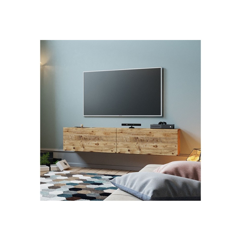 Mueble TV para Pared Color Roble 140x31.5x29.5 cm - 2 Puertas Estilo Moderno.