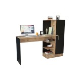Escritorio con Estantes y Estantería, Color Negro-Roble, 152.5x40x120cm