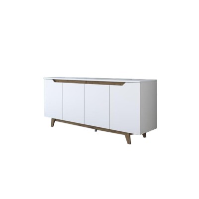 Buffet con 4 Puertas y Patas de Madera Resistente - Nogal-Blanco - 180x45x78,5cm