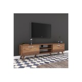Mueble de TV en Nogal con 2 Cajones y Estantes - 180x35x48.5 cm con Patas de Madera.