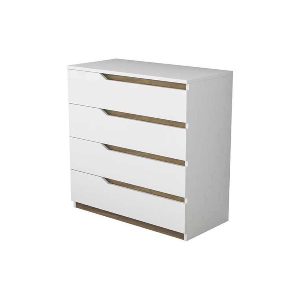 Cómoda de 4 Cajones Blanco y Nogal - 80x47x92 cm - Diseño Moderno.