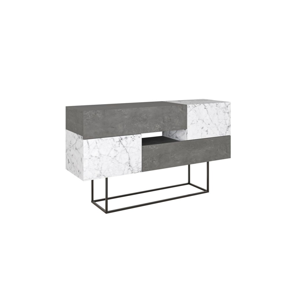 Buffet Moderno con Acabado en Mármol Gris Antiguo y Blanco, 145x40x82 cm, Patas Metálicas