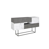 Buffet Moderno con Acabado en Mármol Gris Antiguo y Blanco, 145x40x82 cm, Patas Metálicas