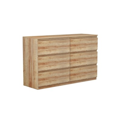 Cómoda de 6 Cajones con Amplio Espacio de Almacenaje - Color Natural - 120x40x75 cm - Mueble Moderno para Dormitorio.