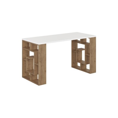 Mesa de Trabajo Color Nogal y Blanco, 140x60x75cm - Espaciosa y Versátil