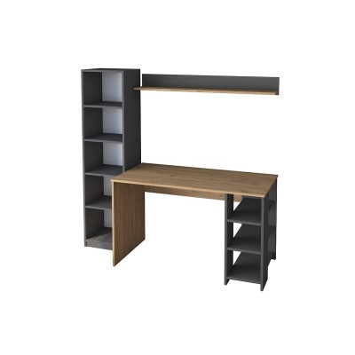 Mesa de Trabajo con Estantería, Antracita-Natural, 160x45x161.8 cm, Escritorio Moderno para Oficina y Estudio.