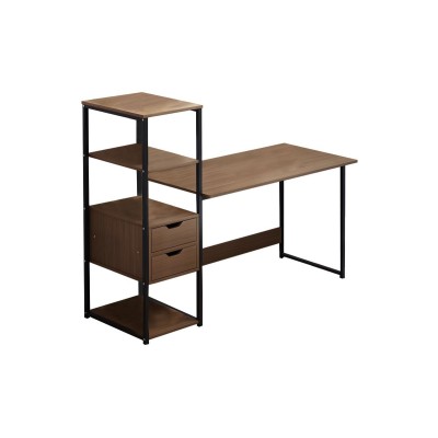 Escritorio con Estantes y 2 Cajones - MDF Nogal y Negro - 107x40x110 cm - Escritorio Multifuncional para Oficina y Hogar