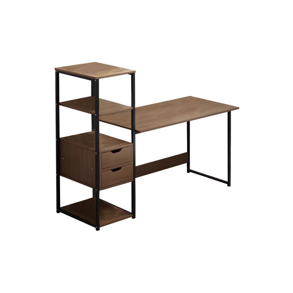 Escritorio con Estantes y 2 Cajones - MDF Nogal y Negro - 107x40x110 cm - Escritorio Multifuncional para Oficina y Hogar