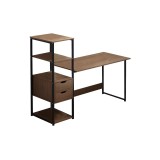 Escritorio con Estantes y 2 Cajones - MDF Nogal y Negro - 107x40x110 cm - Escritorio Multifuncional para Oficina y Hogar