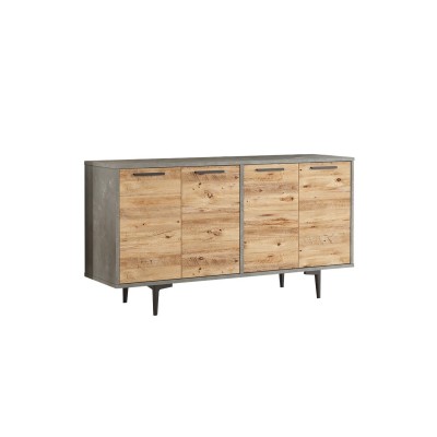 Aparador Moderno Color Cambria-Cemento con 4 Puertas - 130x40x70.6 cm - Amplio Almacenamiento para Salón o Comedor.