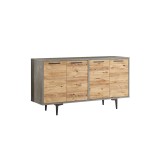 Aparador Moderno Color Cambria-Cemento con 4 Puertas - 130x40x70.6 cm - Amplio Almacenamiento para Salón o Comedor.