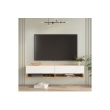 Mueble TV de Pared Color Blanco-Roble 140x31.6x29.6 cm - 2 Puertas - Estilo Moderno y Funcional.
