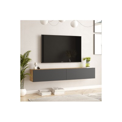 Mueble de TV de Pared moderno Antracita y Roble con 2 Cajones - 180x31.6x29.6 cm.