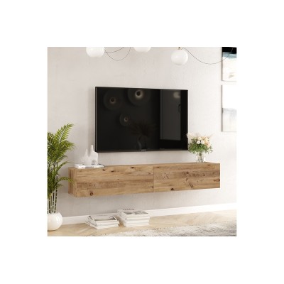 Mueble de TV de Pared moderno Color Roble con 2 Cajones - 180x31.6x29.6 cm.
