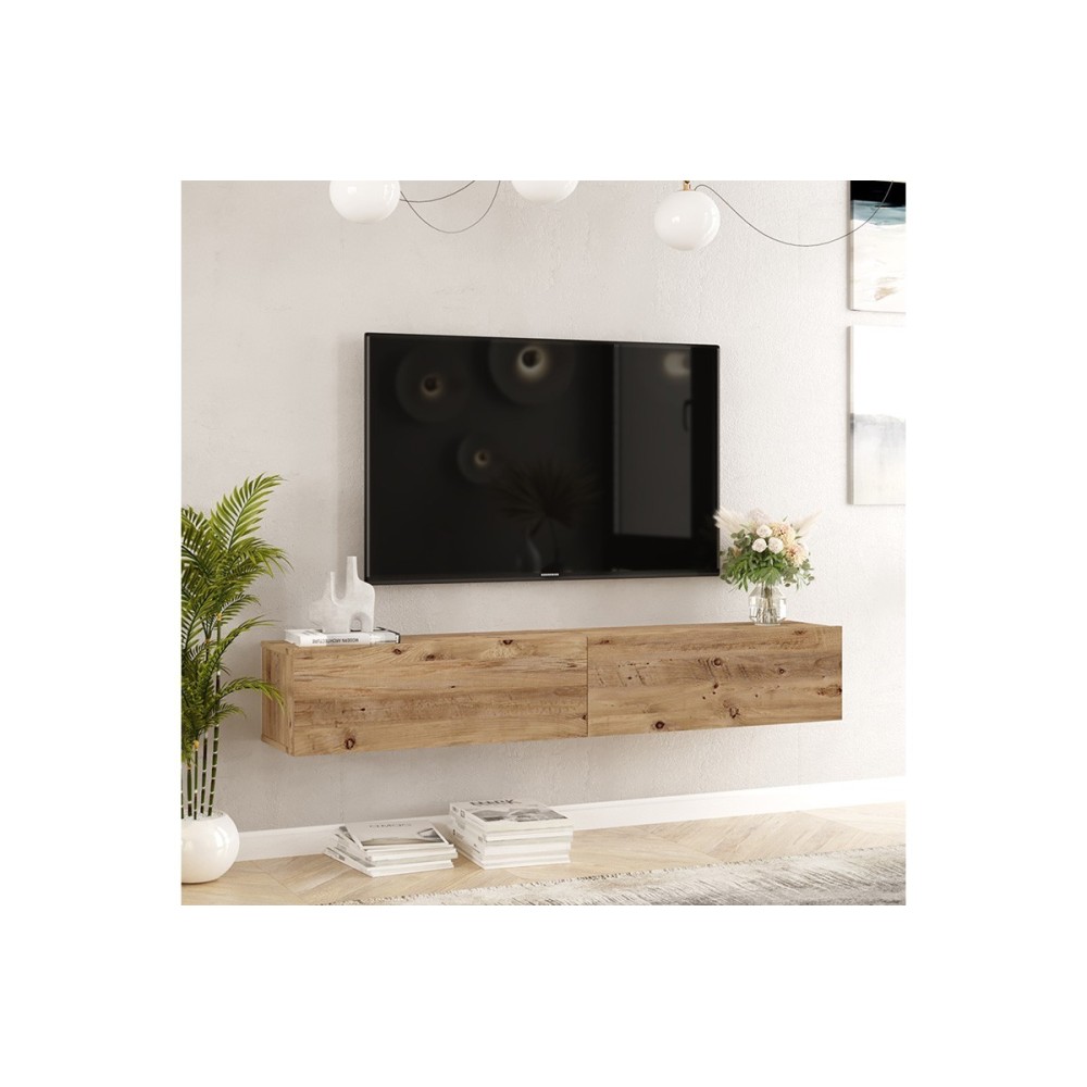 Mueble de TV de Pared moderno Color Roble con 2 Cajones - 180x31.6x29.6 cm.