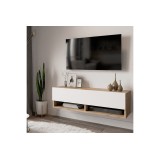 Mueble TV Moderno con 1 Puerta y Estantes en Melamina Color Cambria y Blanco - 100x31.5x29.6cm