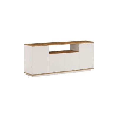 Buffet con 4 Puertas y Estantes en Melamina Blanco y Natural, 180x44.5x75 cm