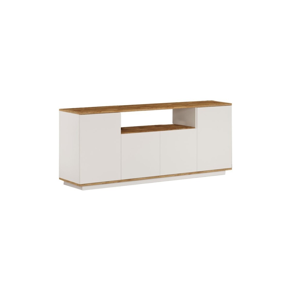 Buffet con 4 Puertas y Estantes en Melamina Blanco y Natural, 180x44.5x75 cm
