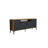 Buffet de Melamina Sonoma Oscuro-Negro - 180x40,5x78cm - Elegante Almacenamiento para Comedor