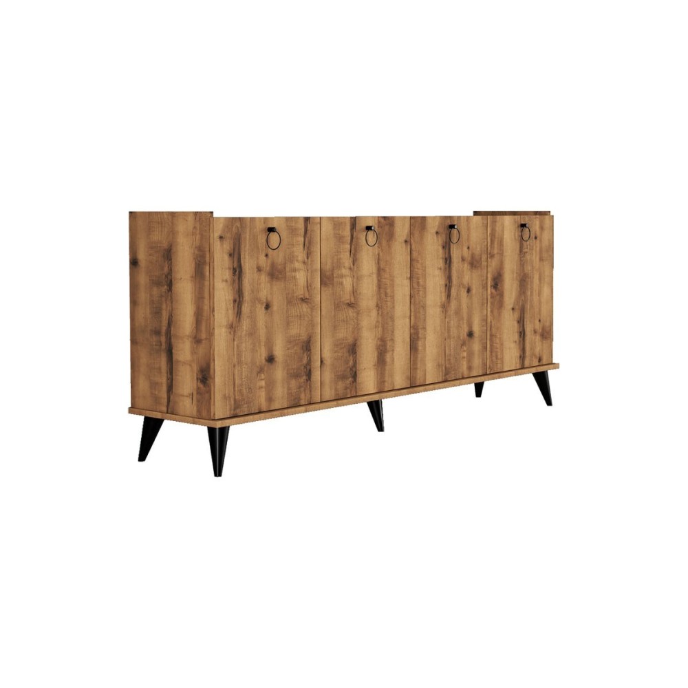 Buffet de Melamina Nogal-Negro - 182x41x82,5cm - 4 Puertas y Múltiples Estantes.