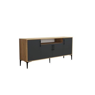 Buffet de Melamina Natural-Gris Oscuro-Negro - 180x40,5x78cm - Elegante Almacenamiento para Comedor