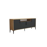 Buffet de Melamina Natural-Gris Oscuro-Negro - 180x40,5x78cm - Elegante Almacenamiento para Comedor