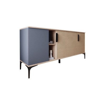 Buffet en Melamina Gris Oscuro y Roble, 180x40x78 cm, Diseño Moderno y Duradero
