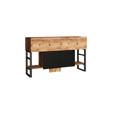 Buffet Diseño Moderno Natural-Negro con 4 Puertas - 139x43x83.5cm - Elegante Almacenamiento para Comedor